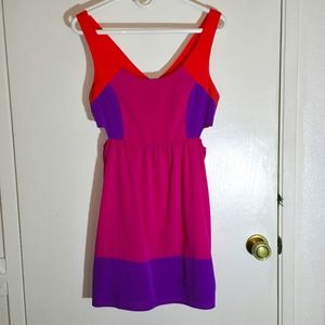Roxy neon pink / purple / orange colourblock cutout sleeveless mini dress
